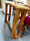 A HARDWOOD CONSOLE TABLE.