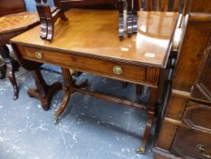 A MAHOGANY SOFA TABLE, A NEST OF TABLES AND A VICTORIAN WRITING BOX.