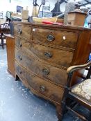 A 19th.C.MAHOGANY BOW FRONT CHEST OF DRAWERS.