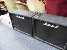 A PAIR OF MARSHALL SPEAKERS AND A VINTAGE ELECTRONICS BOX.