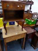 A CHILD'S DESK AND TWO BEDSIDE CABINETS.