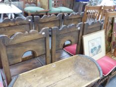 A SET OF SIX ASH AND ELM PLANK SEAT DINING CHAIRS.