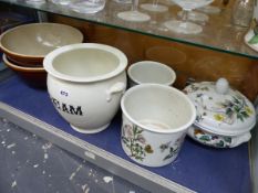 PORTMEIRION PLANTERS, A LARGE CREAM BOWL AND VARIOUS GLASSWARES.