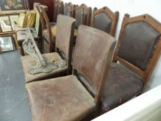 A SET OF GOTHIC OAK DINING CHAIRS AND FOUR OTHERS.