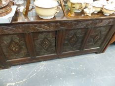 AN 18th.C.OAK FOUR PANEL COFFER.