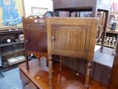 TWO LATE GEORGIAN MAHOGANY BEDSIDE CABINETS.