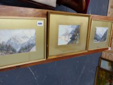 THREE WATERCOLOUR ALPINE VIEWS.