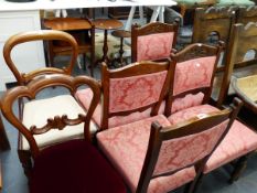 A SET OF FOUR EDWARDIAN DINING CHAIRS AND TWO OTHERS.
