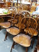 A SET OF SIX BESPOKE WINDSOR DINING CHAIRS WITH CRINOLINE STRETCHERS.