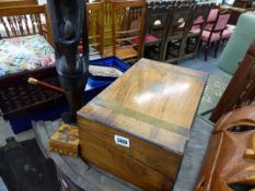 A VICTORIAN WALNUT WRITING BOX, A TUNBRIDGEWARE BOX,ETC.