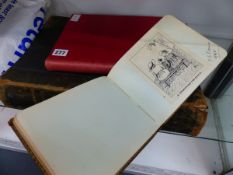 A VINTAGE AUTOGRAPH ALBUM, A STAMP ALBUM AND HARMSWORTH'S ATLAS AND GAZETTIER.