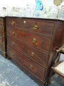 A GEORGIAN MAHOGANY CHEST OF TWO SHORT AND THREE LONG DRAWERS.