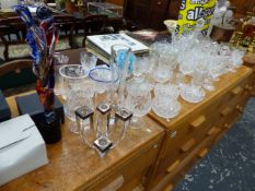 A QTY OF ORREFORS GLASSWARE, VINTAGE CUT GLASSWARE,ETC.