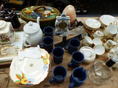 A LARGE MAJOLICA GAME DISH AND VARIOUS CHINAWARES.