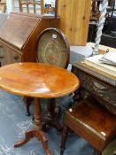 A VICTORIAN POLE SCREEN, A TRIPOD TABLE AND A BIDET.