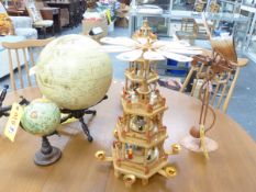 THREE WORLD GLOBES AND THREE AUTOMATON ORNAMENTS.