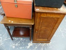 A VICTORIAN BEDSIDE CABINET AND AN OCCASIONAL TABLE.