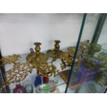 A COLLECTION OF 19th.C.BRASS IRON STANDS.