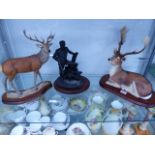 TWO STAG FIGURINES,ETC.