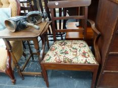 A 19th.C.ARMCHAIR AND AN OAK SIDE TABLE.