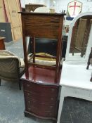 A MINIATURE CHEST OF DRAWERS AND TWO OCCASIONAL TABLES.