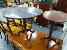 A GEORGIAN TRIPOD TABLE AND A SMALL VICTORIAN TABLE.