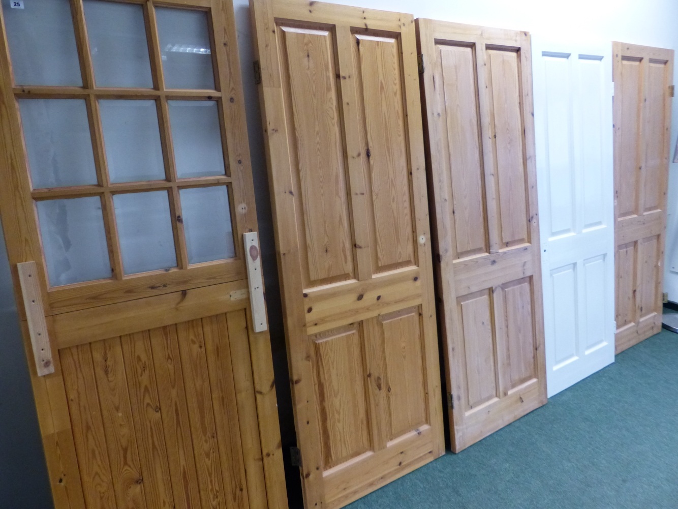 FIVE PINE INTERIOR DOORS.