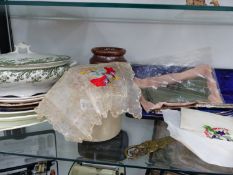 A WORLD WAR I SILK EMBROIDERED HANDKERCHIEF, AND ONE OTHER A ROYAL NAVY EMBROIDERED SASH, STONE WARE