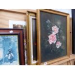 TWO FLORAL OIL PAINTINGS,ETC.