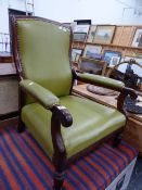 A VICTORIAN ROSEWOOD ARMCHAIR.