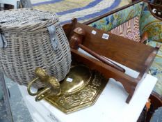 A BRASS WALL SCONCE, A FISHING CREEL,ETC.