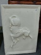 A LARGE PLASTER RELIEF PLAQUE UNICORN.