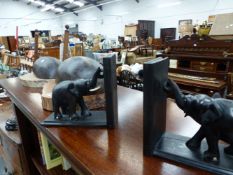 A PAIR OF EBONY ELEPHANT BOOKENDS,ETC.