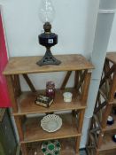 AN OIL LAMP, DECORATIVE CHINAWARES,ETC.