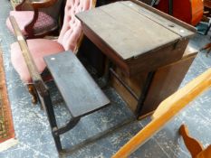 A GOOD VINTAGE SCHOOL DESK.