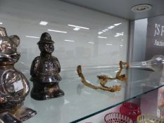 A YARD OF ALE AND TWO PLATED MONEY BOXES.