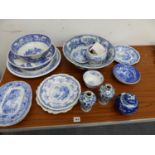 VARIOUS ANTIQUE BLUE AND WHITE CHINAWARES.