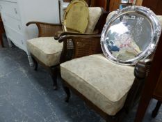 A GOOD PAIR OF BERGERE ARMCHAIRS.