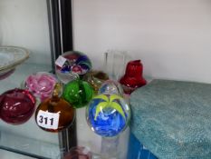 VARIOUS PAPERWEIGHTS AND A MANICURE SET.