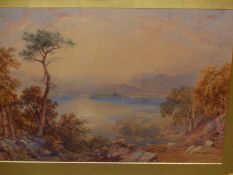 CIRCLE OF COPLEY FIELDING. A MOUNTAINOUS LAKE LANDSCAPE, WATERCOLOUR. 28 x 38cms.