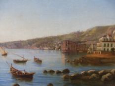 NORTH ITALIAN SCHOOL, LATE 19th.C. LAKE SCENES, PAIR OF OILS ON CANVAS, LAID DOWN, FRAMED. 49 x