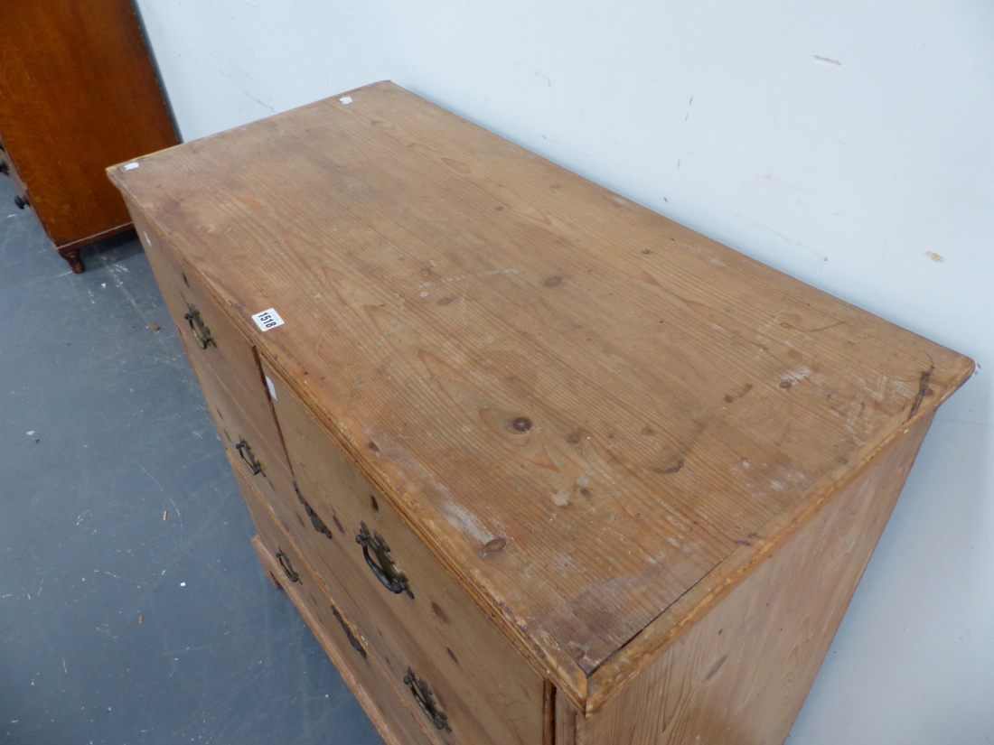 A VICTORIAN PINE CHEST OF TWO SHORT AND TWO LONG DEEP DRAWERS ON BRACKET FEET. 94 x 45 x H.85cms. - Image 4 of 6