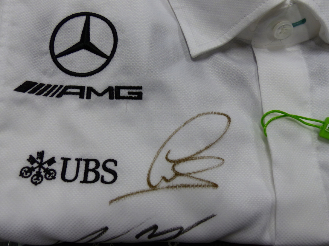 A COLLECTION OF PROGRAMMES AND CLOTHING SIGNED BY LEWIS HAMILTON, NELSON PIQUET, MARK WEBBER AND - Image 3 of 12