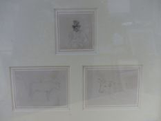 ATTRIBUTED TO GEORGE CLAUSEN. (1852-1944) THREE PENCIL STUDIES FRAMED AS ONE, WITH GALLERY LABEL