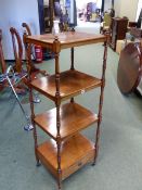 AN EARLY 19th.C.FOUR TIER WHAT NOT WITH BASE DRAWER. 46 x 38 x H.126cms.