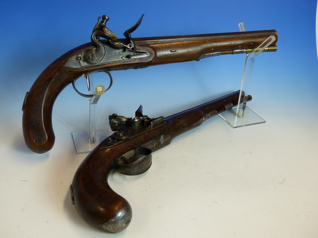 WOGDON LONDON, A PAIR OF FLINTLOCK PISTOLS, THE BRASS CAPS TO THE RAMRODS UNDER THE OCTAGONAL - Image 33 of 36