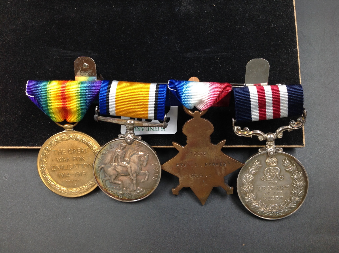 A FIRST WORLD WAR FOUR MEDAL GROUP INCLUDING THE MILITARY MEDAL AWARDED TO PRIVATE G PARKER OF THE - Image 2 of 2