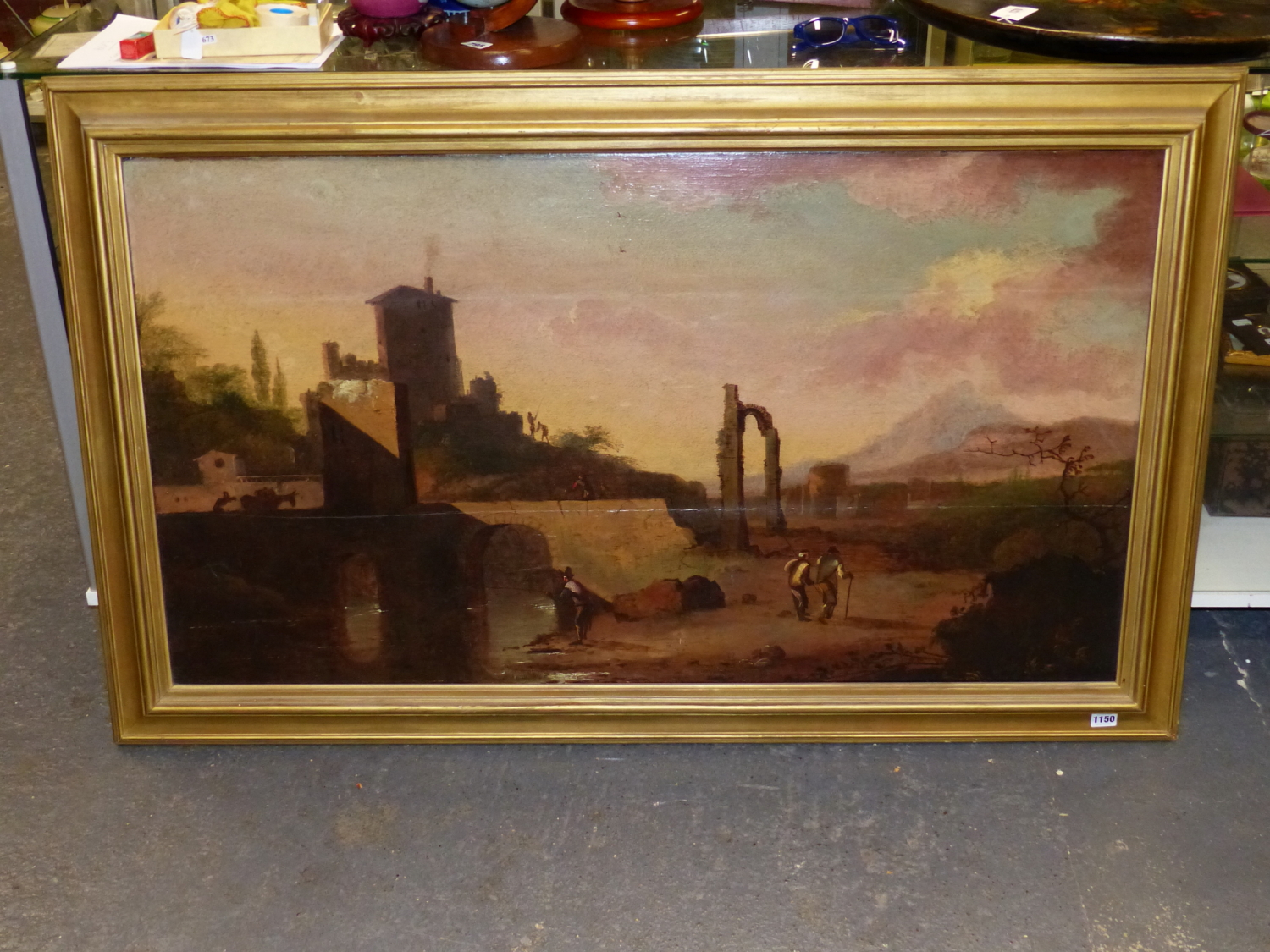OLD MASTER SCHOOL. AN ITALIANATE LANDSCAPE WITH VILLAGE AND RUINS, OIL ON PANEL. 66 x 117cms. - Image 3 of 18