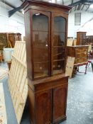 A NEAR PAIR OF 19th.C.MAHOGANY TALL BOOKCASES. 76 x 38 x H.230cms AND 81 x 38 x H.230cms.