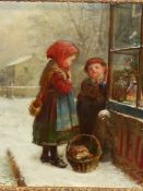 JAMES CRAWFORD THOM. (1835-1898) THE SHOP WINDOW, SIGNED OIL ON PANEL. 34 x 27cms.